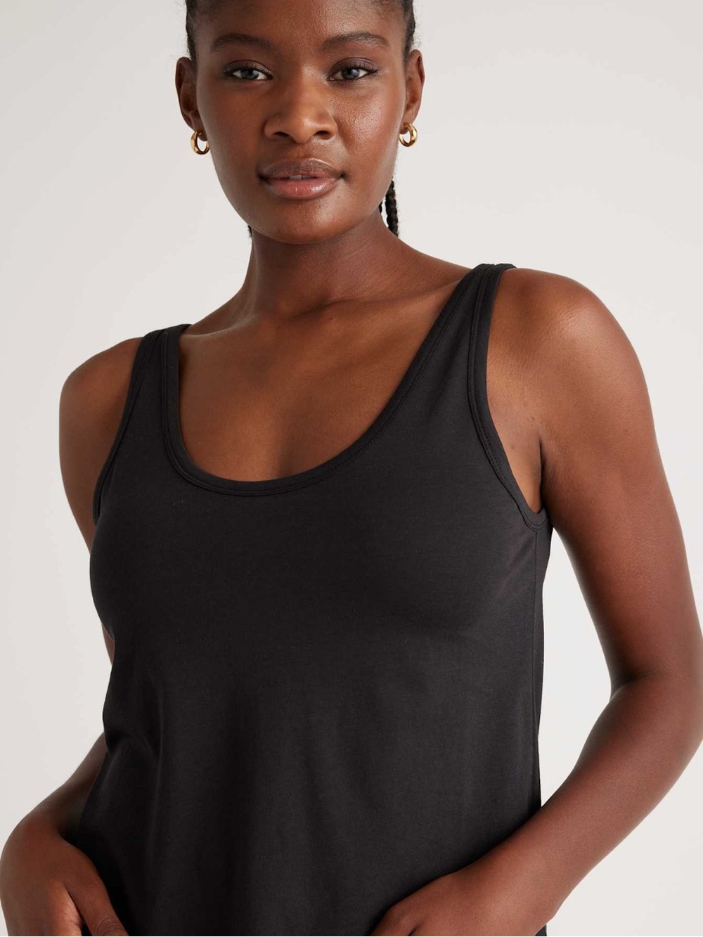 Quince Cotton Modal Double Scoop Neck Tank Black NEW